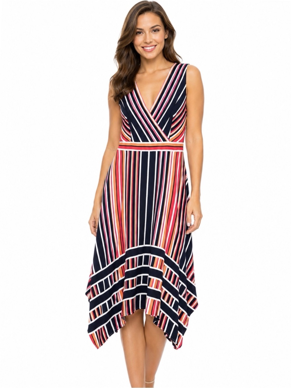 NWT KARL LAGERFELD | Striped Hammered Crepe Asymmetrical Hem Midi Dress Sz. 4